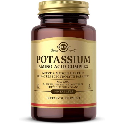 Solgar Potassium Amino Acid Complex, 100 Tablets - Nerve & Muscle Health - Promotes Electrolyte Balance - Non-GMO, Vegan, Gluten Free, Dairy Free, Kosher - 100 Servings