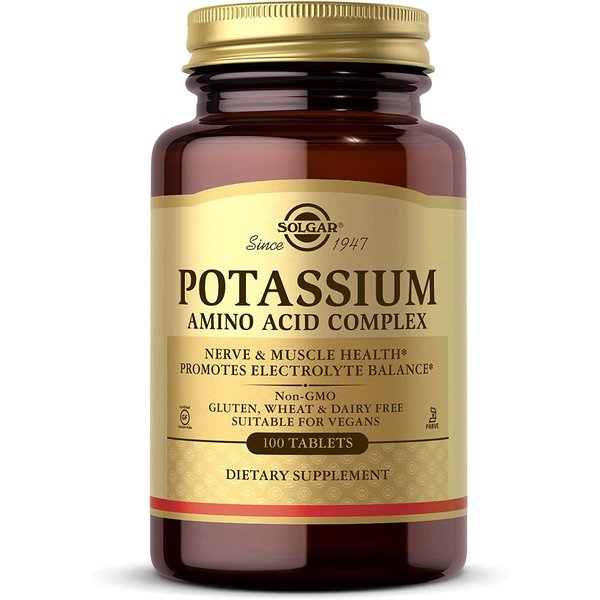Solgar Potassium Amino Acid Complex, 100 Tablets - Nerve & Muscle Health - Promotes Electrolyte Balance - Non-GMO, Vegan, Gluten Free, Dairy Free, Kosher - 100 Servings