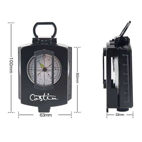 COSTIN Multifunctional Compass, Metal Military Waterproof High Accuracy Compass with Map Measurer, Distance Calculator,Bubble Level Perfect for Outdoor Activities, Matte Black