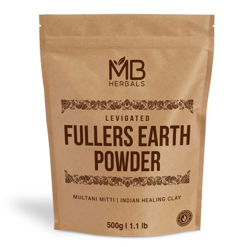 MB Herbals Fullers Earth Powder 1.1 lb | 500g | Multani Mitti | Indian Clay | Pure Fuller's Earth Powder | No Added Fragrance | No Preservative