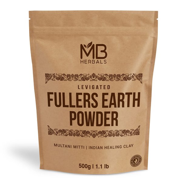 MB Herbals Fullers Earth Powder 1.1 lb | 500g | Multani Mitti | Indian Clay | Pure Fuller's Earth Powder | No Added Fragrance | No Preservative