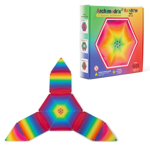 Archimedrix 25 pcs Rainbow Magnetic Tiles Building Blocks, STEM Magnetic Playset for Kids, Magnetic Building Tiles and Blocks for Creative Construction, Fun for Ages 3+