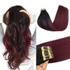 GOO GOO 22inch Hair Extensions Tape in Human Hair Ombre Jet Black to Red Ombre Skin Weft Tape in Remy Hair Extensions Straight 20pcs 50g