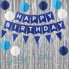 Birthday Decorations for men- Happy Birthday decorations | Banner | Sign,Blue Birthday Party Decorations for boys,include riangle flags ，Foil Curtain Backdrop， Hanging Swirls，Honeycomb Balls(blue5)
