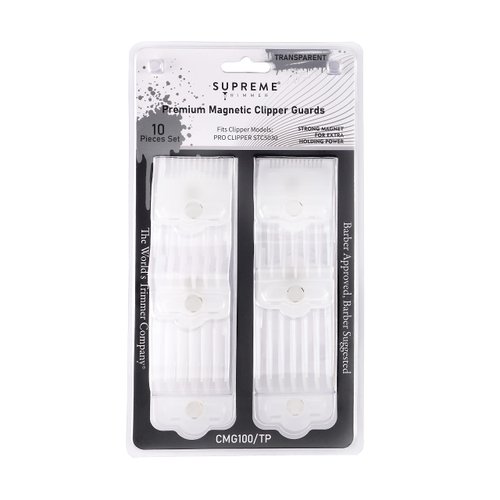 Supreme Trimmer Magnetic Guide Combs for Clippers | CMG100 Hair Clipper Guards, 10 Cutting Lengths | Frosted Transparent