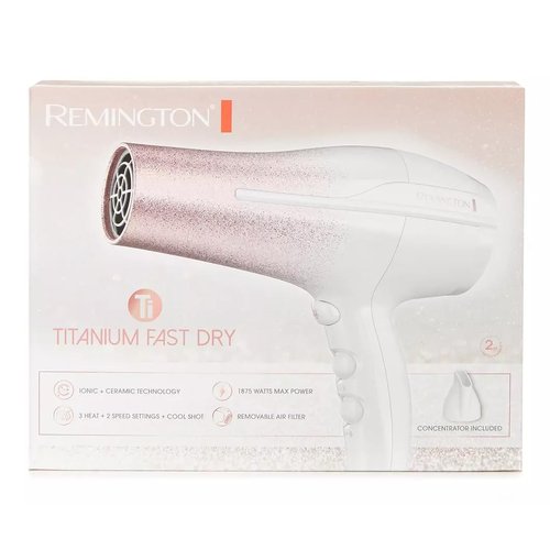Remington D5952 Titanium Fast Dry Hair Dryer, 1875 Watts, 3 Heat + 2 Speed Settings, Cool Shot, C...