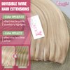 YoungSee Wire Hair Extensions Highlights Wire Real Human Hair Extensions Ash Blonde Highlights Bleach Blonde with Strawberry Highlights Hair Wire Extensions for Natural Look 18In 80G