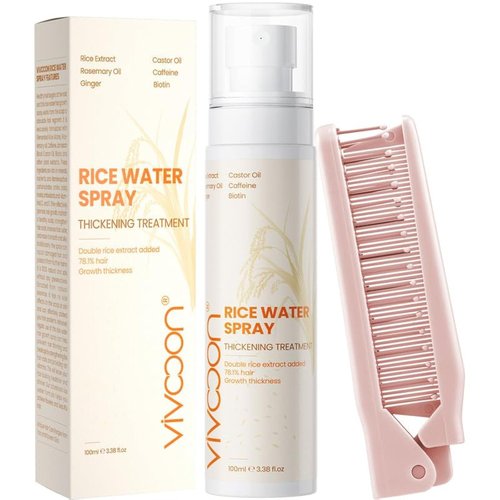 Rice Water for Hair Growth, Mixed with Rosemary and Ginger for Hair Thickening, Moisturizing and Strengthening, Rice Water with Folding Comb, 3.38 fl oz