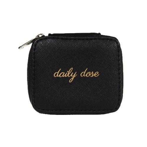 Miamica Zippered “Daily Dose” Pill Case with 8-Day Removable Plastic Medicine Organizer, Black, 3.5” L x 2.75” W x 1.25” H – Keep Your Vitamins and Pills Organized – Compact and Sleek Pill Box