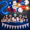 Baseball Balloons 2nd Birthday Decorations for Boys, Baseball Party Decorations Baseball Sports Theme Party Supplies, 40 inch Foil Number Balloons Number 2 Balloon Blue Red White Sports Balloon Kits