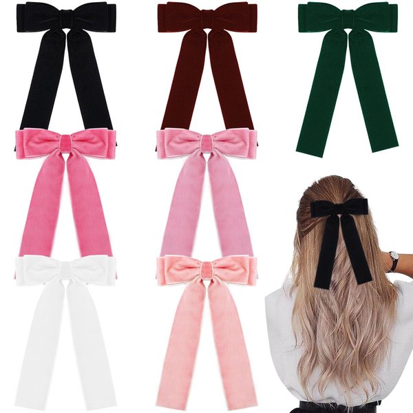 SUABNG 7 Pieces Bow Hair Clips for Women Velvet Hair Bows Ribbon Accessories Hair Barrettes with Bow Bowknot Tassel Claw Hair Clip for Women Girls