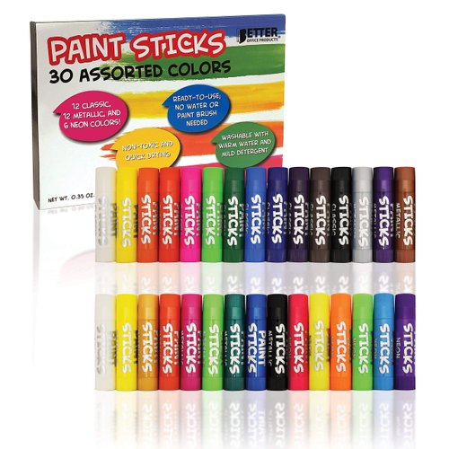 Better Office Products Solid Tempera Paint Sticks, 30 Pack, Fast Drying, No Brush or Water Needed, Washable, 30 Assorted Colors, 12 Classic/12 Metallic/6 Neon, Non-Toxic, Box of 30 Colors