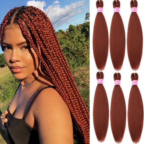 Mychanson Ginger Braiding Hair Pre Stretched 26 Inch 6 Packs Synthetic Prestretched Braiding Hair Extension Soft Hair Extensions for Braids -Dark Orange Ginger 350#