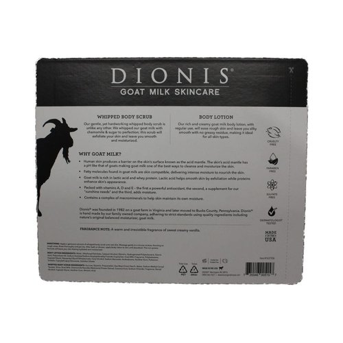 Dionis Goat Milk Bath & Body Set, 3 Piece Set, Includes 1 oz. (28 g) Body Lotion / 2 fl oz. (59mL) Whipped Body Scrub x2, Cruelty Free, Paraben Free, Sulfate Free, Dermatologist Tested (Vanilla Bean)