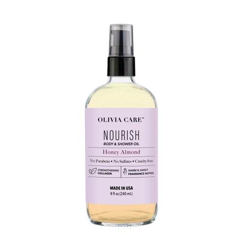 Olivia Care Body Oil Shower Oil Vegan & Natural | Hydrating & Moisturizing - Infused with VITAMIN E, K & Omega Fatty Acids - Refreshing Fragrance - Reduce Dry Skin (Honey Almond)