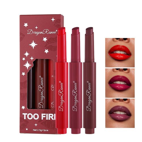 3 Colors Jelly Lipstick,Moisturizing Tinted Lip Balm Pink Red Lipstick Pen Lip Crayon Sticks,Full Coverage Lip Color Long Lasting Hydrating Jelly Lip Gloss Plumper Lipsticks (SET D)
