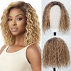 Fencca Medium Length Ombre Blonde Curly Wigs for Women Mix Blonde Curly Bob Wig Synthetic Hair Replacement Wig
