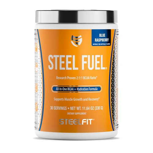 SteelFit Steel Fuel BCAA + Electrolyte Powder | Sugar-Free 2:1:1 Amino Acids Formula | Blue Raspberry, 30 Servings | No Crash Workout Hydration, Muscle Growth & Recovery