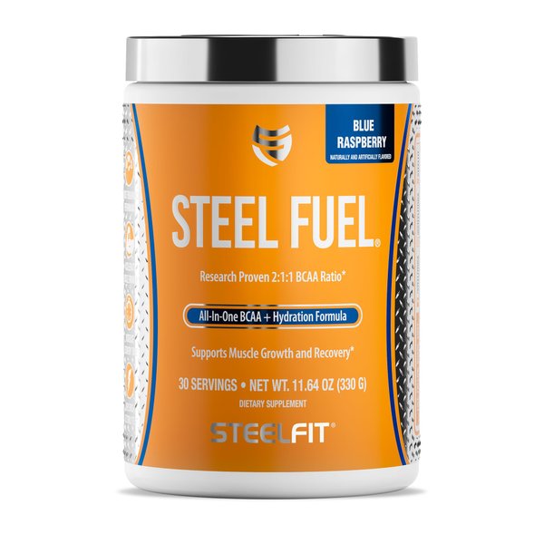SteelFit Steel Fuel BCAA + Electrolyte Powder | Sugar-Free 2:1:1 Amino Acids Formula | Blue Raspberry, 30 Servings | No Crash Workout Hydration, Muscle Growth & Recovery