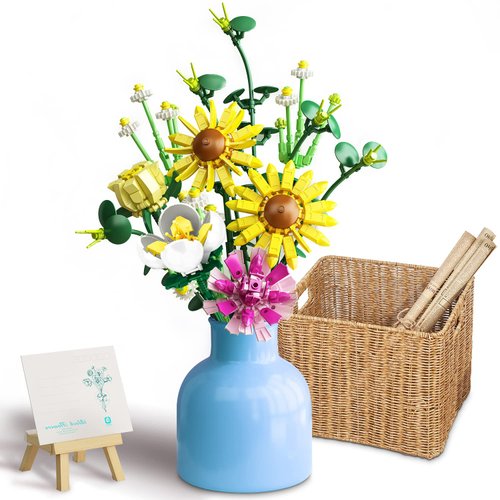 PinkBee Flowers Bouquet for Women Sunflower Building Blocks Sets Christmas Valentines Gifts Creative Home Decor Toys Kits for Her Girlfriends Women Adults Wife Kids 6+ 6-12 8-12 (439 Pieces)