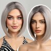 EMMOR Short Bob Wigs,Natural Shoulder Length Central Lace Bob Wgs, Premium Heat-Resistant Synthetic Straight Wigs for Women Daily Use(Ombre Ash)