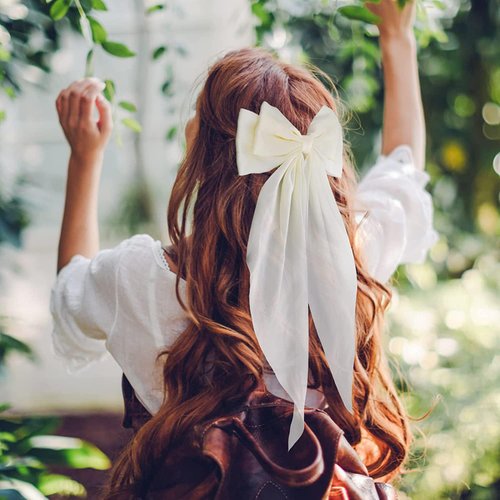 UVANKAUP 4 Pcs Hair Clips for Women Girls - Silky Satin Big Bows Clips - Black/White Bow Hair Barrettes - Tassel Hair Ribbons Bows with Oversized Long Tail - 2 Style