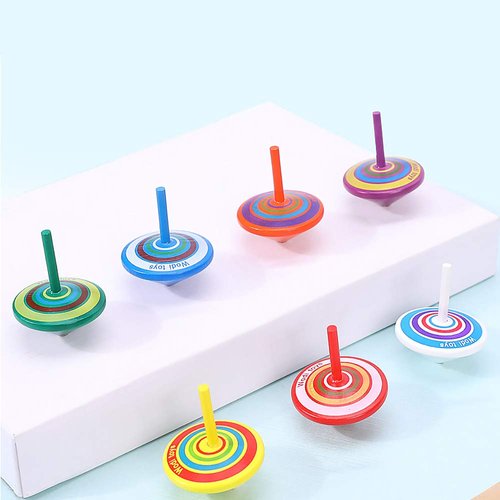 Wood Spinning Tops, Multicolored Painted Kids Novelty Wooden Gyroscopes, Fun Flip Tops, Assorted Standard Tops, Kindergarten Education Toys - Party Favors, Prize, Great Gift, 10 Pcs/Set (Colorful)