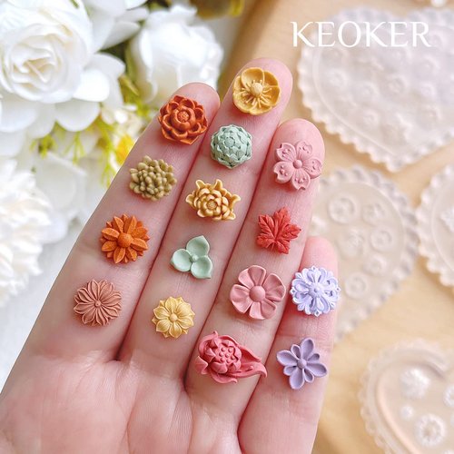 KEOKER Polymer Clay Molds - 12 Pcs Floral Polymer Clay Molds for Jewelry Making, Mini Clay Molds, Polymer Clay Molds for Polymer Clay Earrings Decoration (Substitute Polymer Clay Cutters) (12PCS)