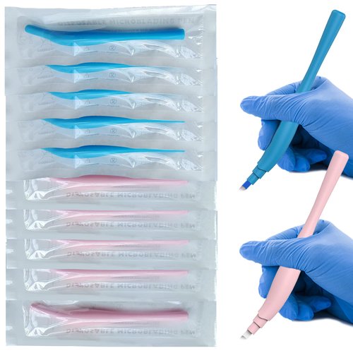 10Pcs/pack Microblading Disposable Pen 14F Microblading Needles Manual Eyebrow Tattoo Pen Permanent Makeup Manual Eyebrow Tattoo Needle Microblading Blades (Style-1)