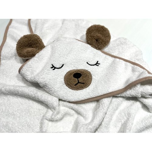 Midnight Warm - 100% Organic Turkish Cotton Hooded Bath Towel for Newborn Boys and Girls, 380 GSM Super Absorbent and Ultra Soft Terry Towel with Embroidered, 30x30 Inches (Bear)