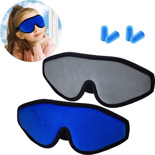 2 Pieces 3D Sleep Mask for Kids Memory Foam Contoured Eye Mask, Travel Sleep Mask Cover with Adjustable Strap, 3D Blindfolds (Blue and Gray)