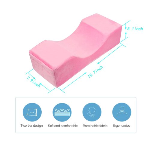 Toymay Comfortable Eyelash Extension Neck Pillow,Memory Foam Neck Contour Pillow for Sleeping Support,Beauty Salon Lash Grafting Pillow,Removable Pink Velvet Cervical Pillow