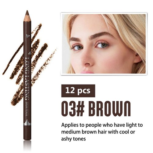 12Pcs brown eyebrow pencil, wooden hard-core eyebrow pencils, eyebrow pencil medium brown, eyebrow and eyeliner pencils, waterproof and sweat-proof, beginner makeup eyebrow pencil, medium brown