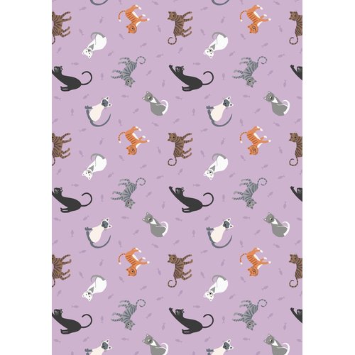 Lewis & Irene Small Things Pets Fabric Collection Cats on Warm Lilac SM28.2 100% Cotton Fabric by The Yard