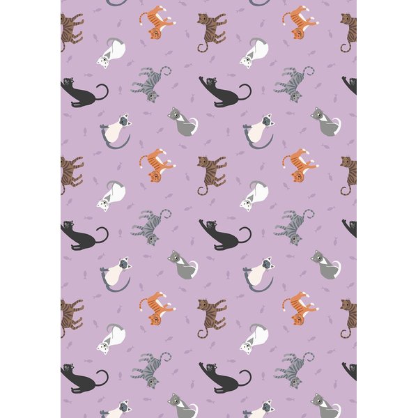 Lewis & Irene Small Things Pets Fabric Collection Cats on Warm Lilac SM28.2 100% Cotton Fabric by The Yard
