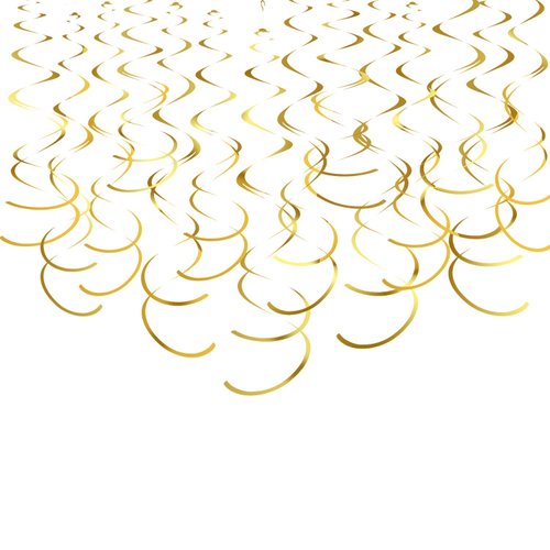 Gold Hanging Swirl Decorations Plastic Streamers Foil Swirls Ceiling Decorations Wedding Baby Shower Birthday Party Decorations, Pack of 30