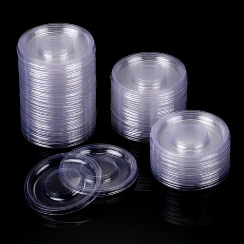 100 Pieces Round Eyelash Tray Holder Plastic Eye Lash Trays Lid for False Eyelash Storage Case Empty Holder Box Packaging Box Cosmetic Container (Transparent)