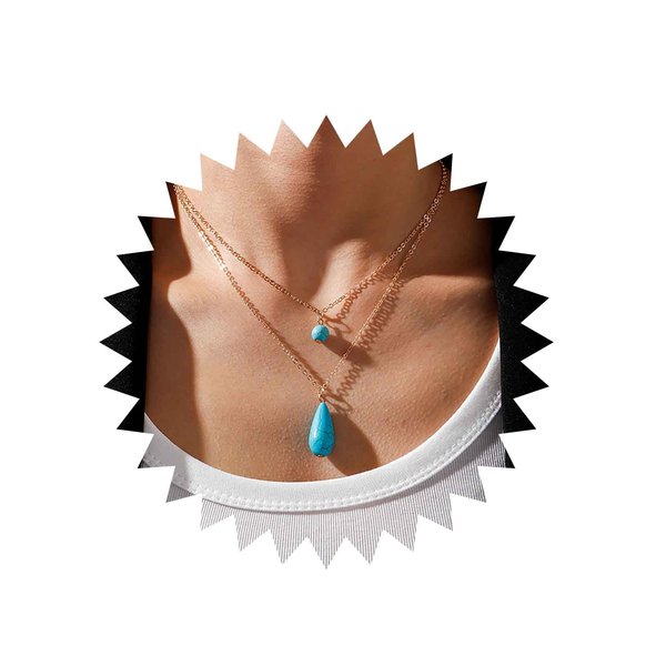 TseanYi Boho Teardrop Turquoise Neckalce Layered Turquoise Pendant Neckalce Gold Circle Turquoise Choker Necklace Vintage Layering Turquoise Water drop Necklace
