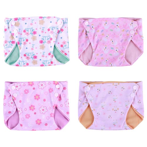 4 PCS Reborn Baby Doll Diapers Underwear Animal & Floral Pattern for 17-22 Inch Baby Dolls Reusable Doll Diapers Fits Realistic Baby Dolls