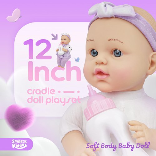 SMILESSKIDDO Baby Doll with Accessories, 12" Dolls Playset with Washable Carrier Bassinet Bed, Bottle, Blanket, and Pillow, Soft Body Baby Dolls for 2 Year Old Girls