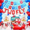 Two Fly Birthday Party Decoration Two fly for little guy Birthday Balloons Time Flies Birthday Decoration Airplane Birthday Party Decoration Airplane Birthday Banner (red)