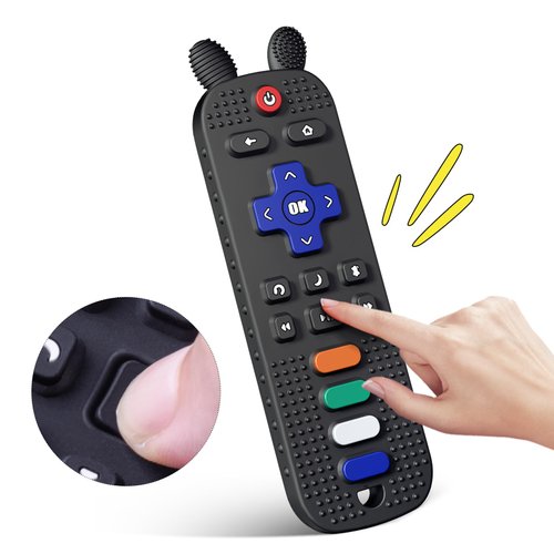 FFTROC TV Remote Control Shape Baby Teething Toys and Phone Shape Teether Toys for Babies 6-12 Months, Sensory Teether Chew Toys for Boys Girls Baby Toddlers Infant - Black