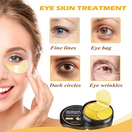 Devimic 24K Gold Eye Mask, 30 Pairs Under Eye Masks for Dark Circles and Puffiness Treatment, Under Eye Patches for Puffy Eyes and Eye Bags, Gel Eye Mask Eye Pads for Face Skin Care