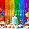 Rainbow Foil Fringe Curtains, 2 Pack Rainbow Party Decorations 3.3x6.6ft Rainbow Fringe Streamer Backdrop for Birthday Party