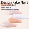 Almond Press on Nails White Fake Nails Glitter Gold Line Design Glue on Nails Medium False Nails Full Cover Nude Acrylic Nails Glossy Stick on Nails Elegant Artificial Nails for Women Manicure 24Pcs