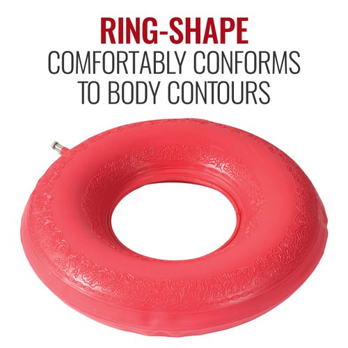 DMI Inflatable Ring Donut Seat Cushion Pillow for Hemorrhoid, Pregnancy, and Tailbone Pain, Red, 18 in