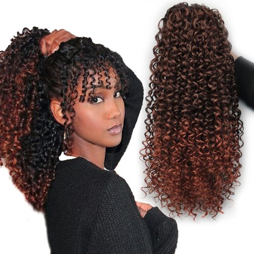 myhstory Drawstring Ponytail Curly Clip Ponytail Extension Afro Kinky Hair Pieces for Women Ombre 16 Inch Puff Hair Extensions (T1b/350)