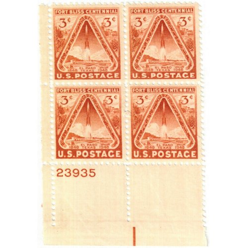 1948 Fort Bliss Centenial 4 x 3 ¢ US Postage Stamps New US# 976