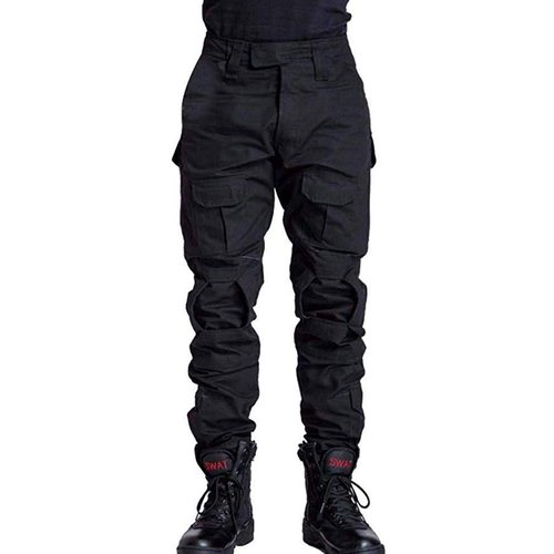 TRGPSG Men's Hiking Pants, Ripstop Camo Cargo Pants, Multi-Pocket Casual Work Pants WG3F Black 34