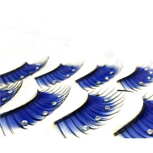 5 Pairs Blue Fluffy False Eyelashes with Rhinestone 3D Shiny Long and Thick Exaggerated False Eyelashes Extension Handmade Grafting Dramatic Fake Eyelashes Makeup Eye Lashes for Women and Girls